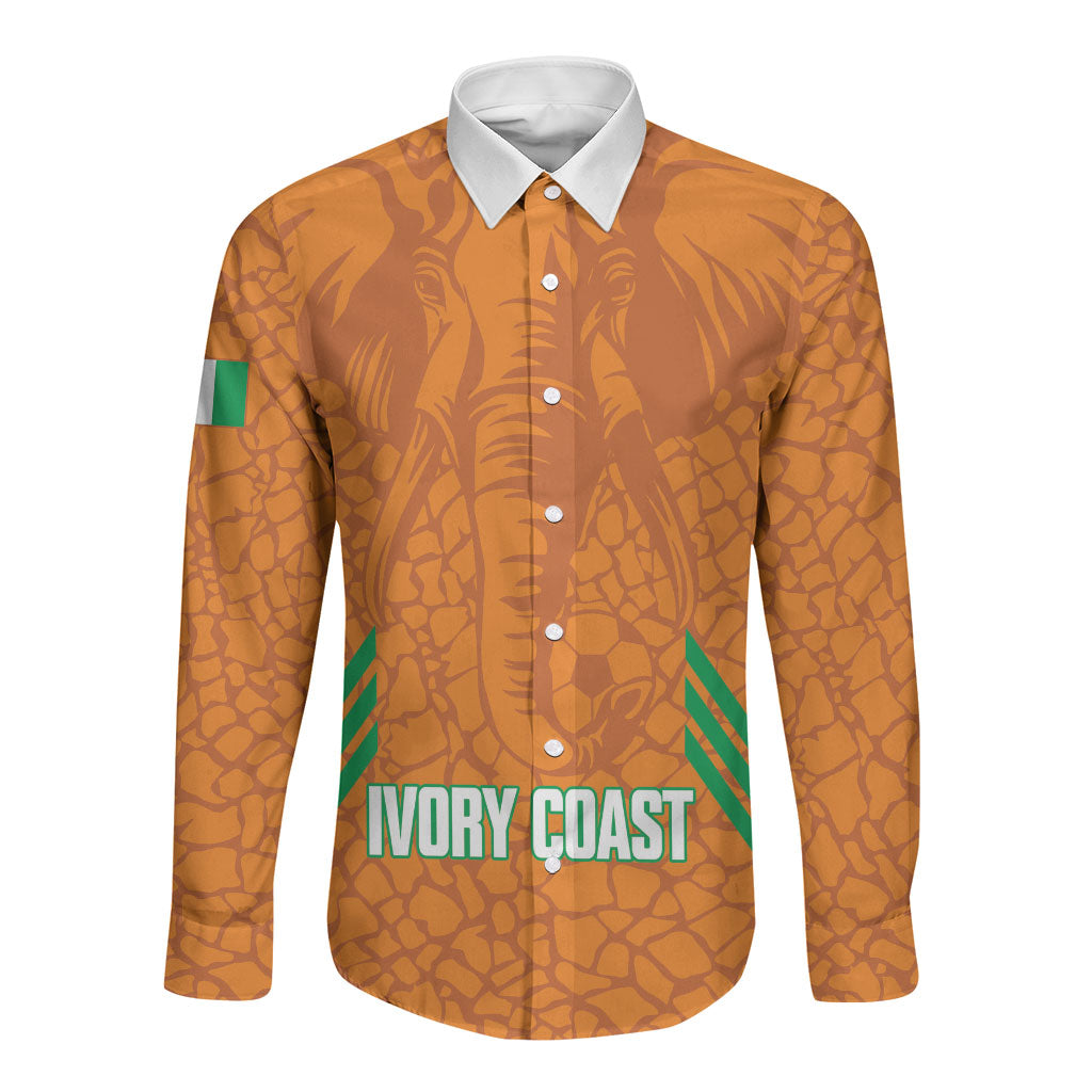 Ivory Coast Football Custom Long Sleeve Button Shirt Les Elephants Dames Skin Style