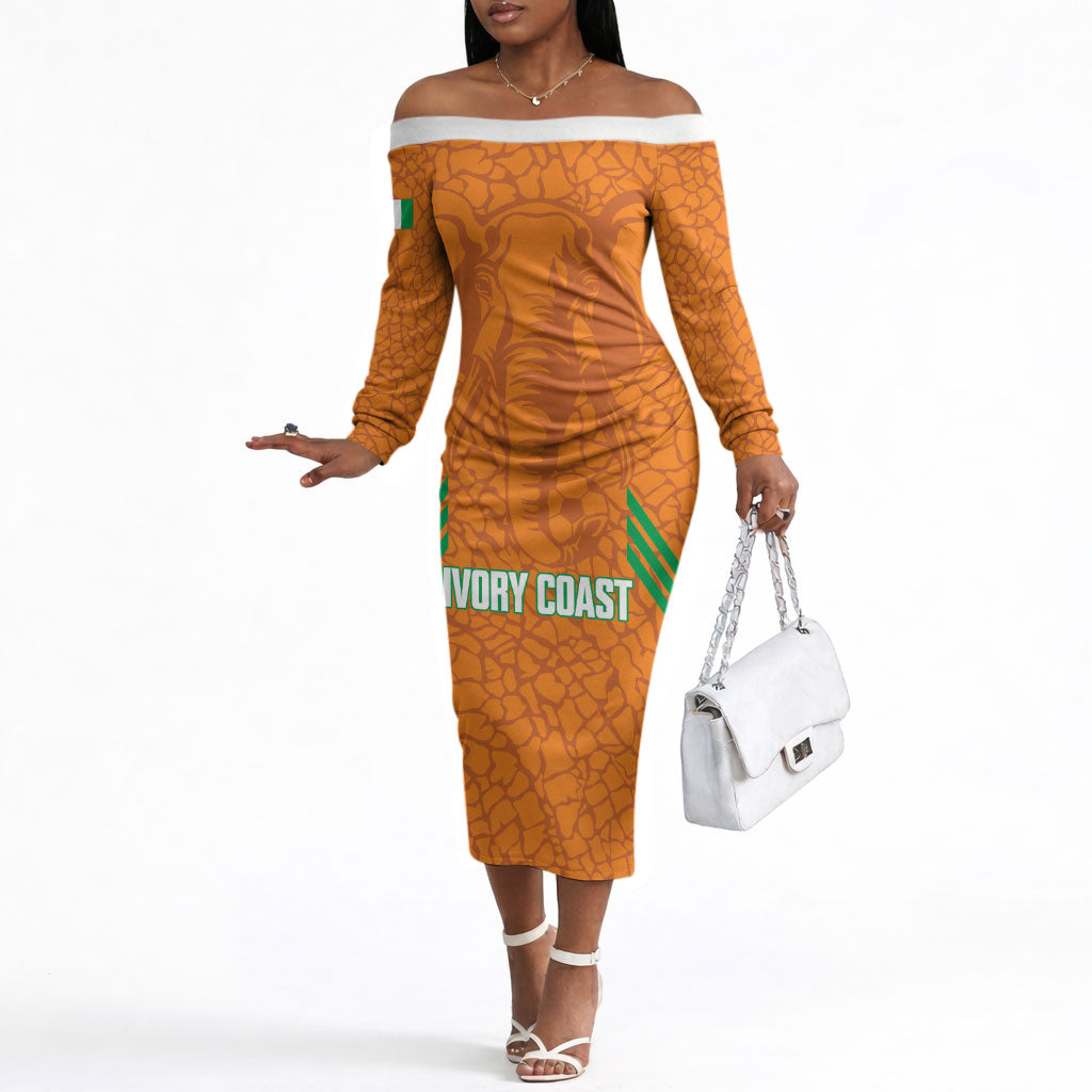 Ivory Coast Football Custom Off The Shoulder Long Sleeve Dress Les Elephants Dames Skin Style