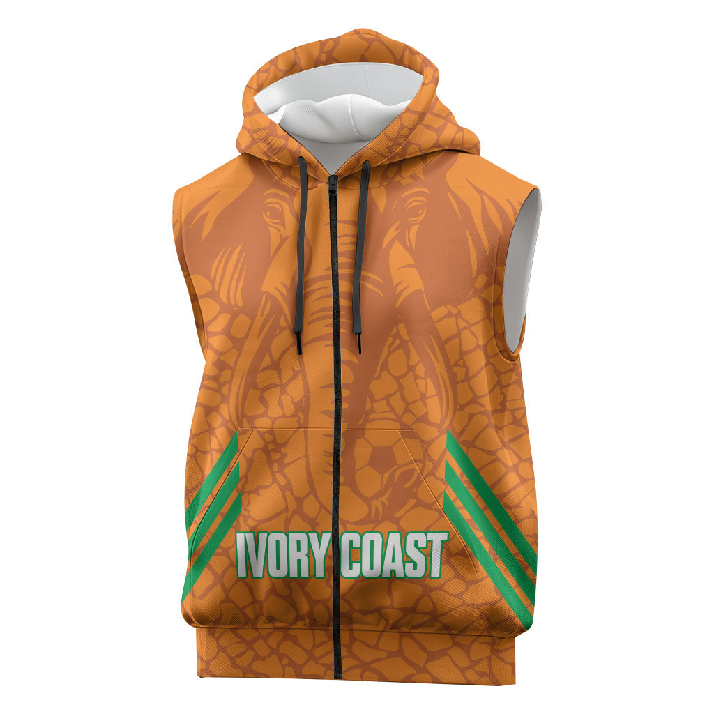 Ivory Coast Football Custom Sleeveless Zip Hoodie Les Elephants Dames Skin Style