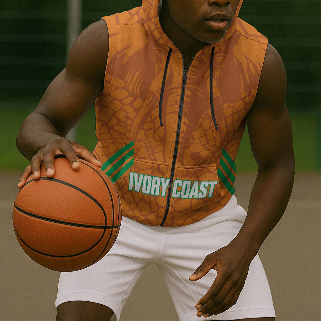 Ivory Coast Football Custom Sleeveless Zip Hoodie Les Elephants Dames Skin Style