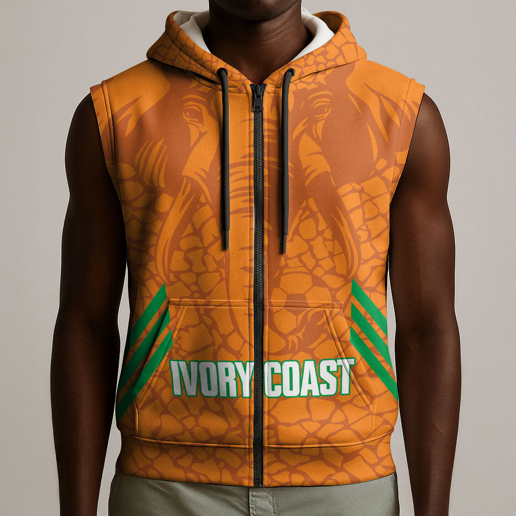 Ivory Coast Football Custom Sleeveless Zip Hoodie Les Elephants Dames Skin Style