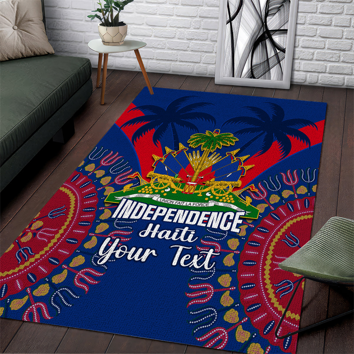 Personalised Haiti Independence Day Area Rug Ayiti 220th Anniversary With Dashiki Pattern - Wonder Print Shop