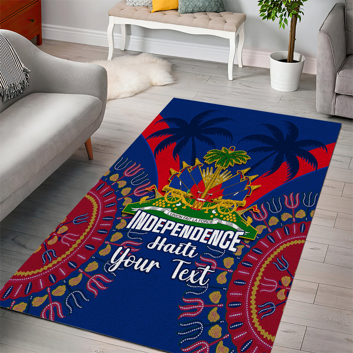 Personalised Haiti Independence Day Area Rug Ayiti 220th Anniversary With Dashiki Pattern - Wonder Print Shop
