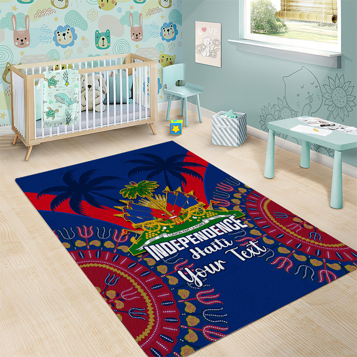Personalised Haiti Independence Day Area Rug Ayiti 220th Anniversary With Dashiki Pattern - Wonder Print Shop