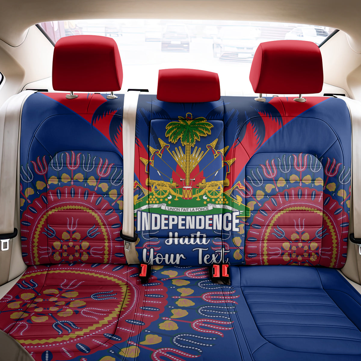 Personalised Haiti Independence Day Back Car Seat Cover Ayiti 220th Anniversary With Dashiki Pattern - Wonder Print Shop