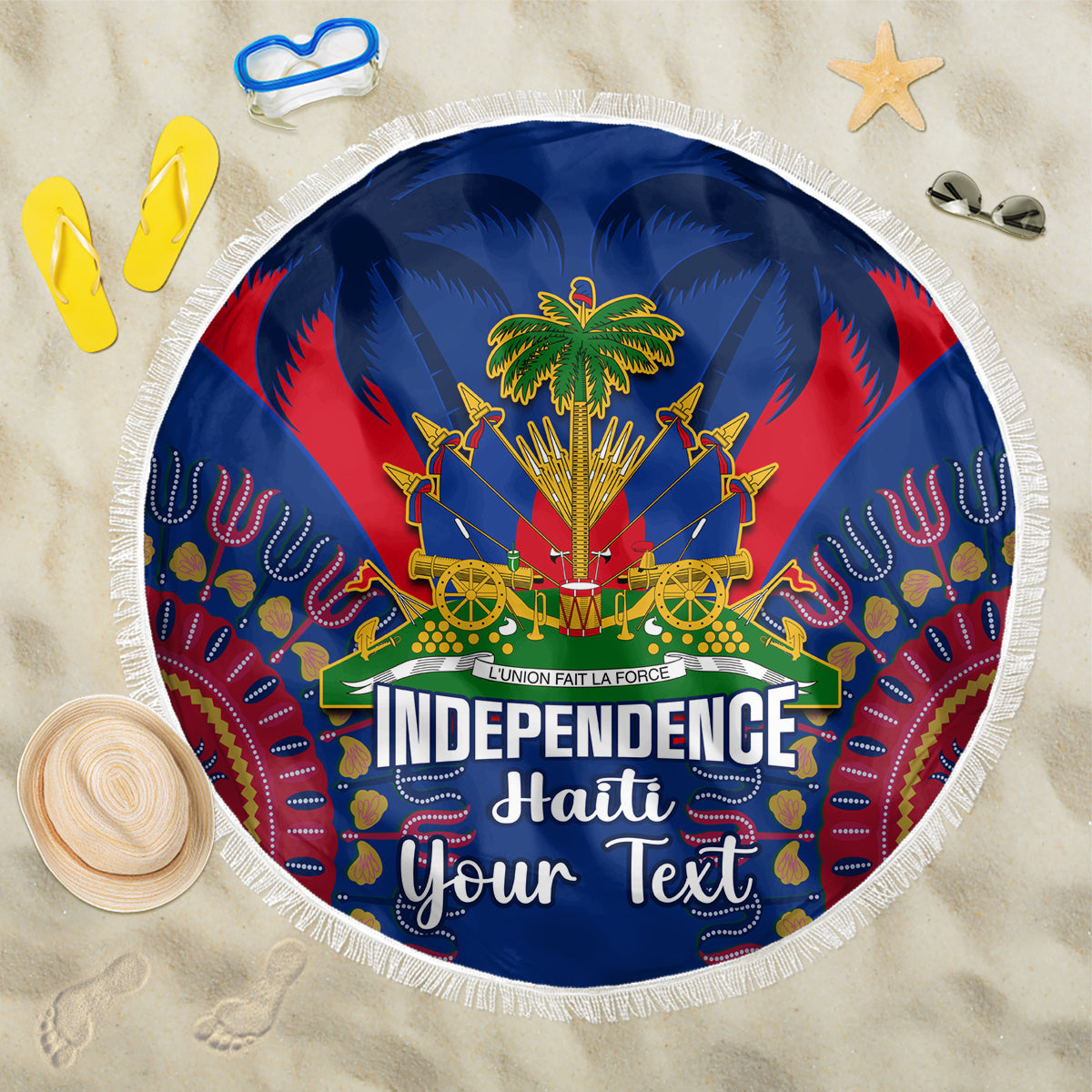 Personalised Haiti Independence Day Beach Blanket Ayiti 220th Anniversary With Dashiki Pattern - Wonder Print Shop