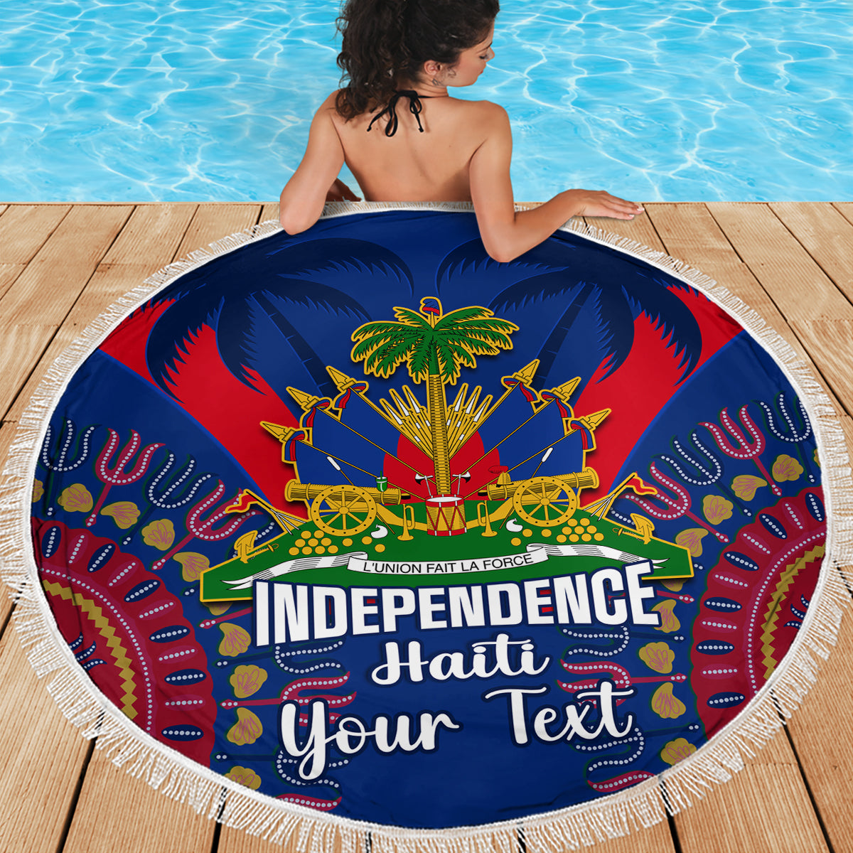 Personalised Haiti Independence Day Beach Blanket Ayiti 220th Anniversary With Dashiki Pattern - Wonder Print Shop