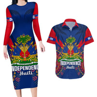 Personalised Haiti Independence Day Couples Matching Long Sleeve Bodycon Dress and Hawaiian Shirt Ayiti 220th Anniversary With Dashiki Pattern - Wonder Print Shop