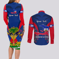 Personalised Haiti Independence Day Couples Matching Long Sleeve Bodycon Dress and Long Sleeve Button Shirt Ayiti 220th Anniversary With Dashiki Pattern - Wonder Print Shop