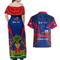 Personalised Haiti Independence Day Couples Matching Off Shoulder Maxi Dress and Hawaiian Shirt Ayiti 220th Anniversary With Dashiki Pattern - Wonder Print Shop