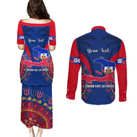 Personalised Haiti Independence Day Couples Matching Puletasi Dress and Long Sleeve Button Shirt Ayiti 220th Anniversary With Dashiki Pattern - Wonder Print Shop