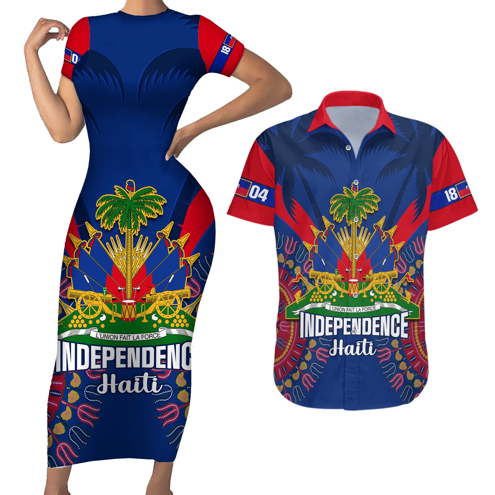 personalised-haiti-independence-day-couples-matching-short-sleeve-bodycon-dress-and-hawaiian-shirt-ayiti-220th-anniversary-with-dashiki-pattern