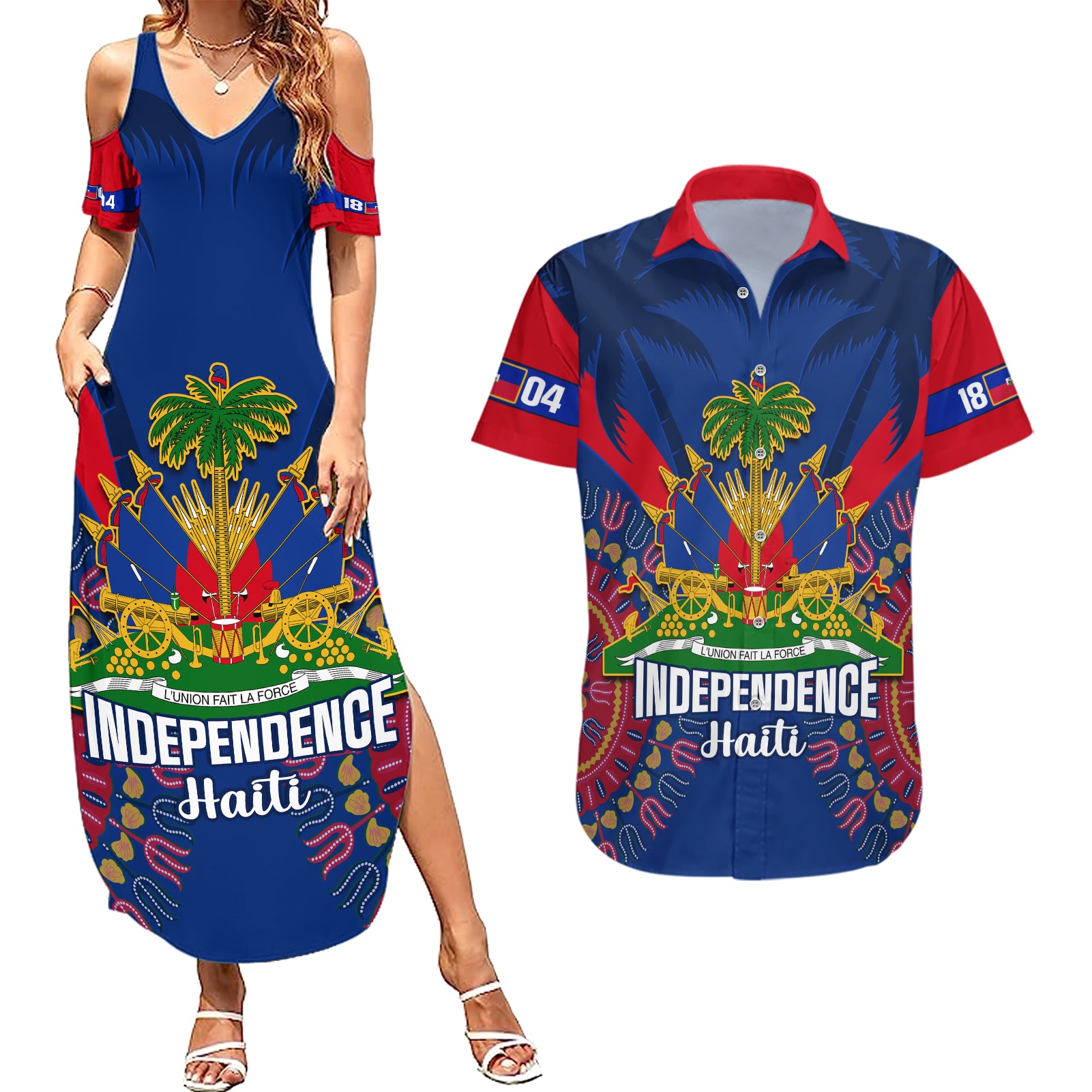 personalised-haiti-independence-day-couples-matching-summer-maxi-dress-and-hawaiian-shirt-ayiti-220th-anniversary-with-dashiki-pattern