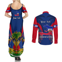 Personalised Haiti Independence Day Couples Matching Summer Maxi Dress and Long Sleeve Button Shirt Ayiti 220th Anniversary With Dashiki Pattern - Wonder Print Shop