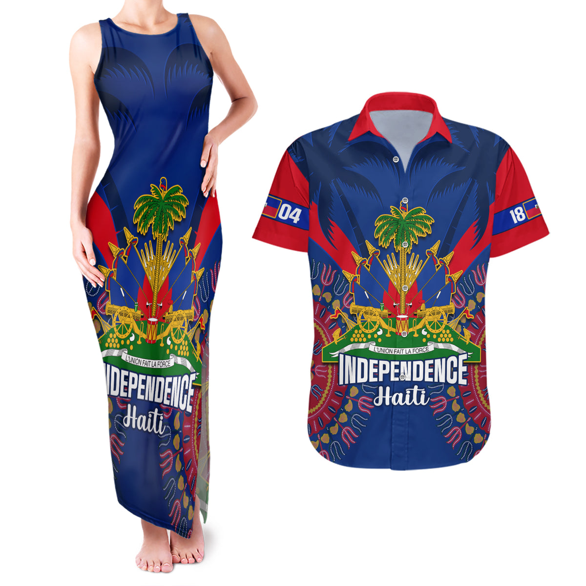Personalised Haiti Independence Day Couples Matching Tank Maxi Dress and Hawaiian Shirt Ayiti 220th Anniversary With Dashiki Pattern - Wonder Print Shop