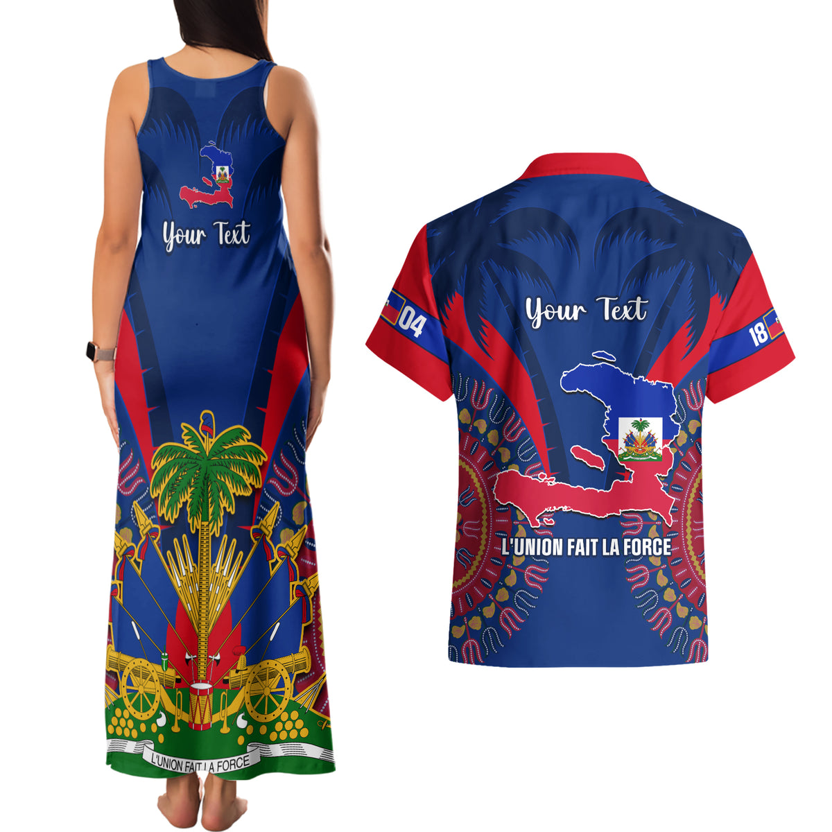 Personalised Haiti Independence Day Couples Matching Tank Maxi Dress and Hawaiian Shirt Ayiti 220th Anniversary With Dashiki Pattern - Wonder Print Shop