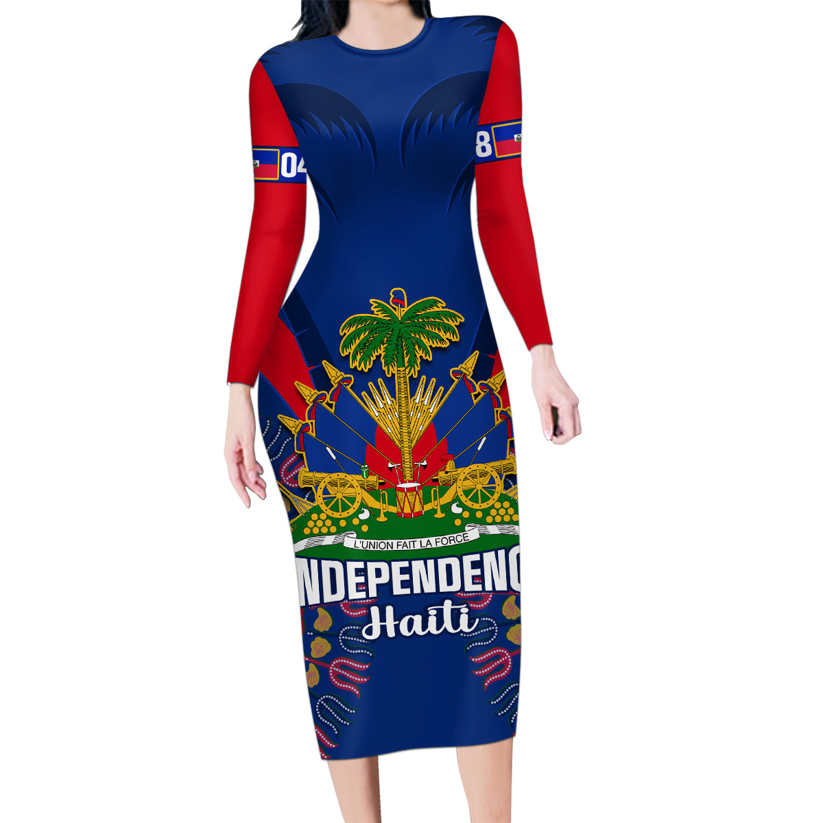 Personalised Haiti Independence Day Family Matching Long Sleeve Bodycon Dress and Hawaiian Shirt Ayiti 220th Anniversary With Dashiki Pattern - Wonder Print Shop