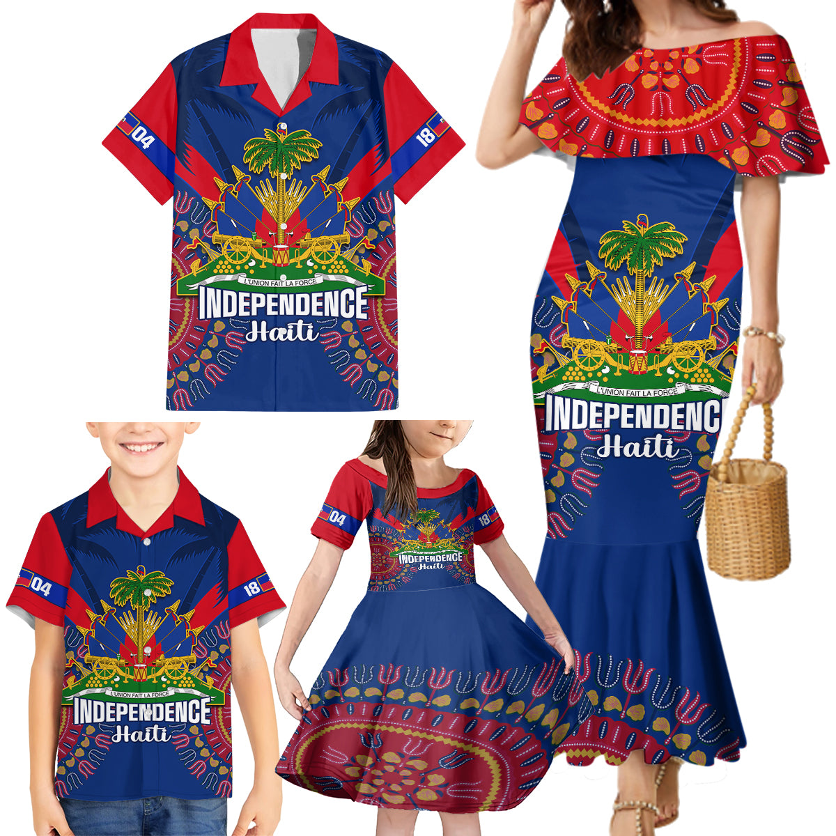 personalised-haiti-independence-day-family-matching-mermaid-dress-and-hawaiian-shirt-ayiti-220th-anniversary-with-dashiki-pattern