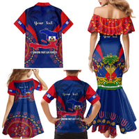 Personalised Haiti Independence Day Family Matching Mermaid Dress and Hawaiian Shirt Ayiti 220th Anniversary With Dashiki Pattern - Wonder Print Shop