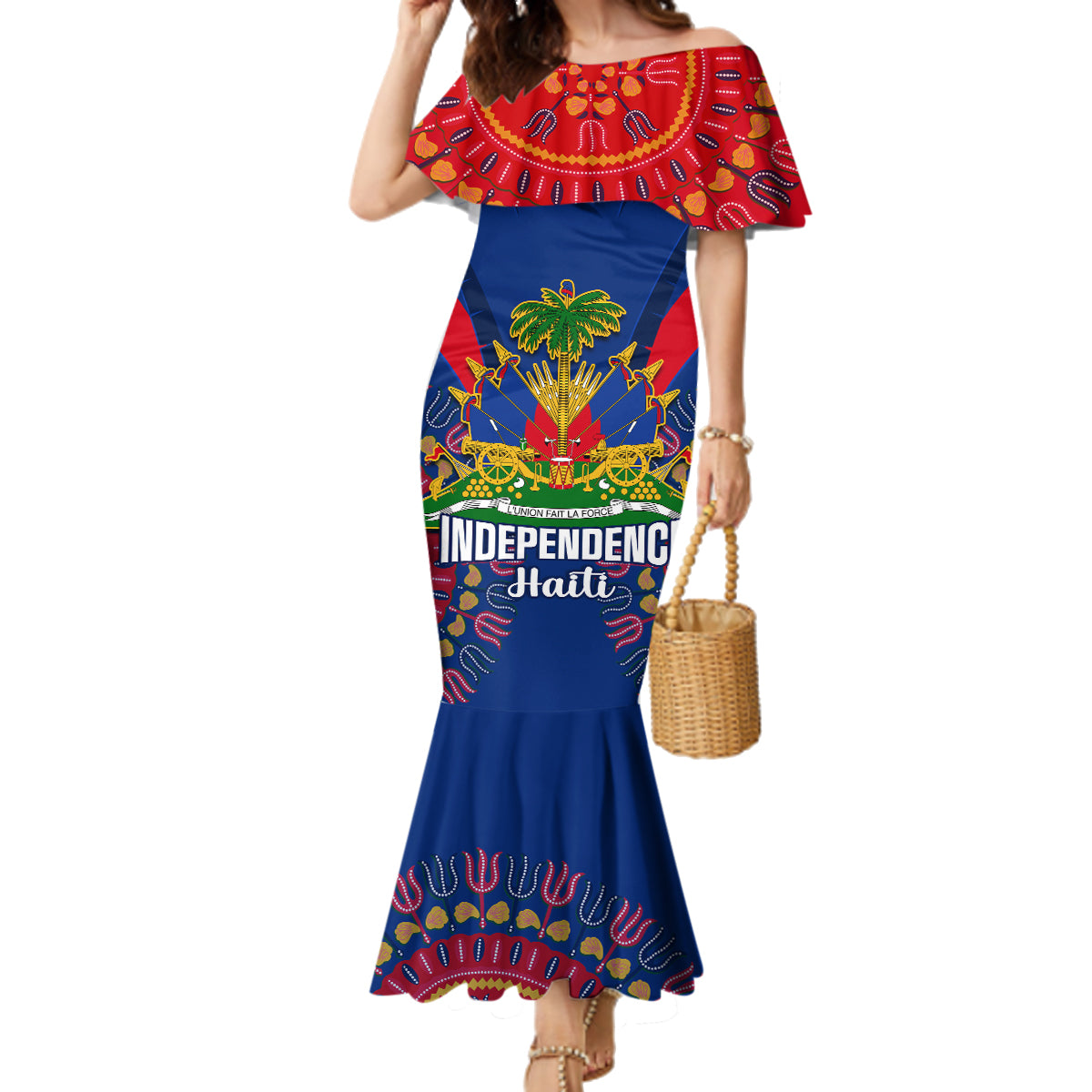 Personalised Haiti Independence Day Family Matching Mermaid Dress and Hawaiian Shirt Ayiti 220th Anniversary With Dashiki Pattern - Wonder Print Shop