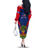 Personalised Haiti Independence Day Family Matching Off Shoulder Long Sleeve Dress and Hawaiian Shirt Ayiti 220th Anniversary With Dashiki Pattern - Wonder Print Shop