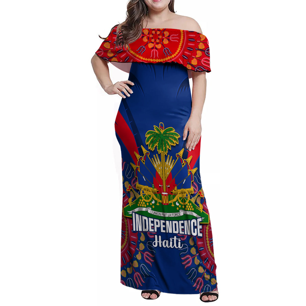 Personalised Haiti Independence Day Family Matching Off Shoulder Maxi Dress and Hawaiian Shirt Ayiti 220th Anniversary With Dashiki Pattern - Wonder Print Shop