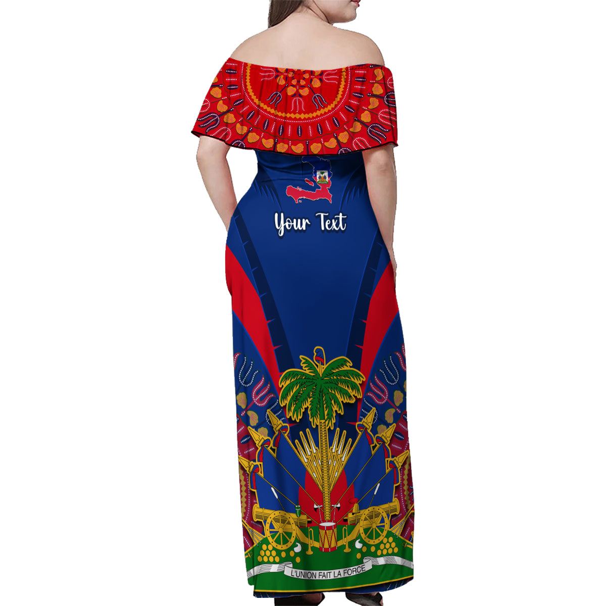 Personalised Haiti Independence Day Family Matching Off Shoulder Maxi Dress and Hawaiian Shirt Ayiti 220th Anniversary With Dashiki Pattern - Wonder Print Shop