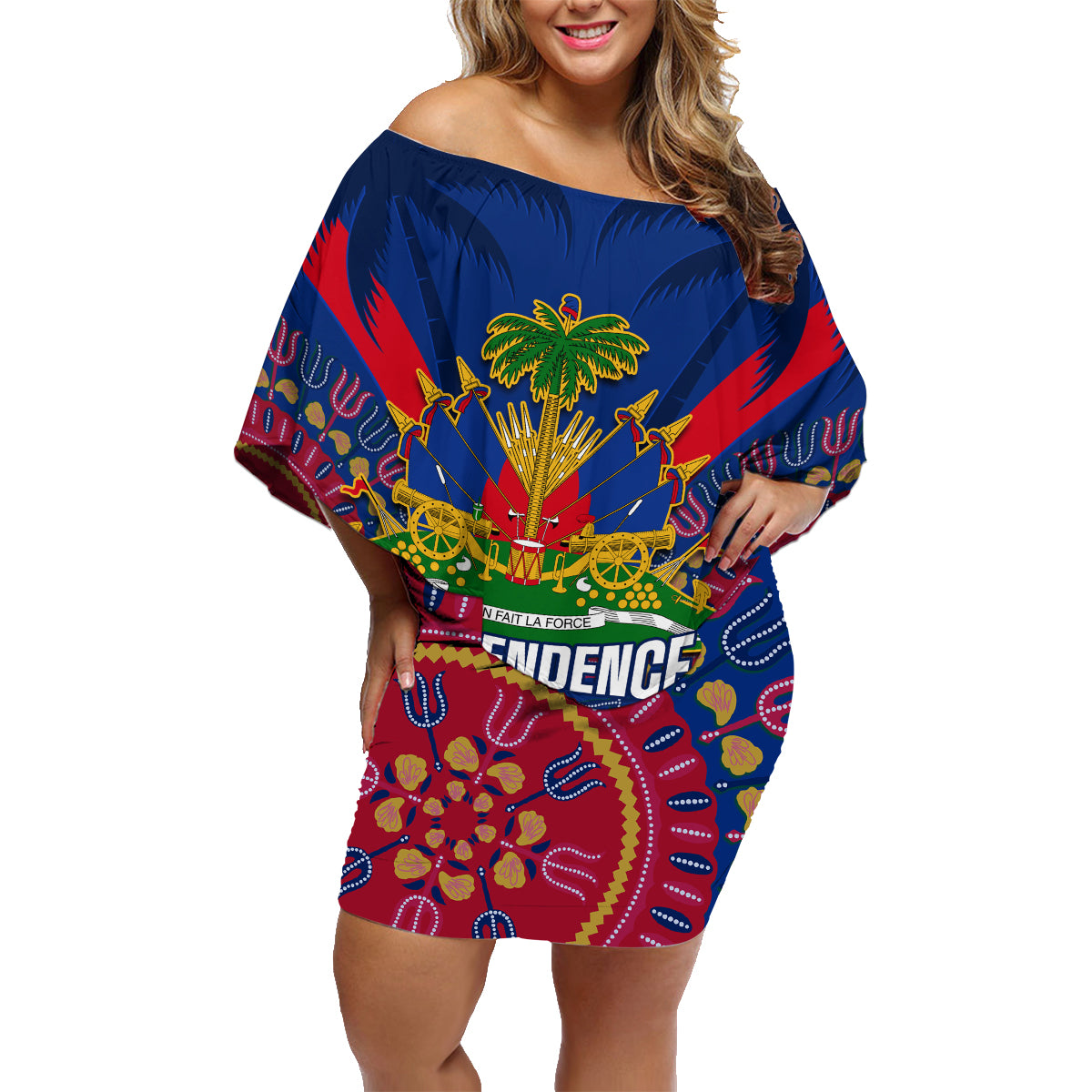 Personalised Haiti Independence Day Family Matching Off Shoulder Short Dress and Hawaiian Shirt Ayiti 220th Anniversary With Dashiki Pattern - Wonder Print Shop