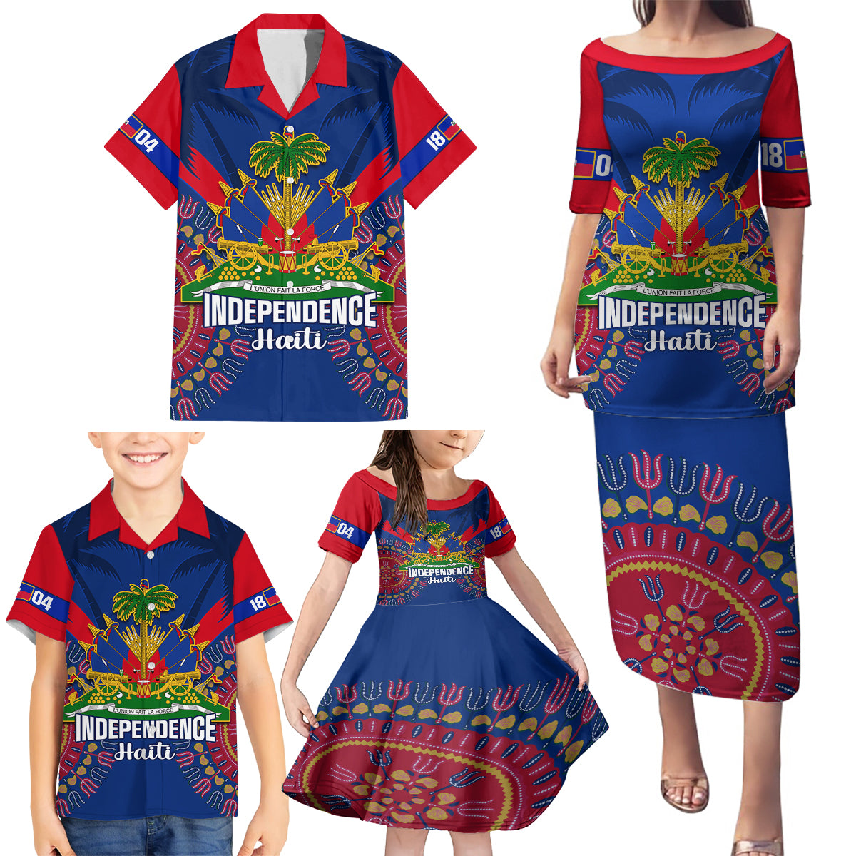 personalised-haiti-independence-day-family-matching-puletasi-dress-and-hawaiian-shirt-ayiti-220th-anniversary-with-dashiki-pattern