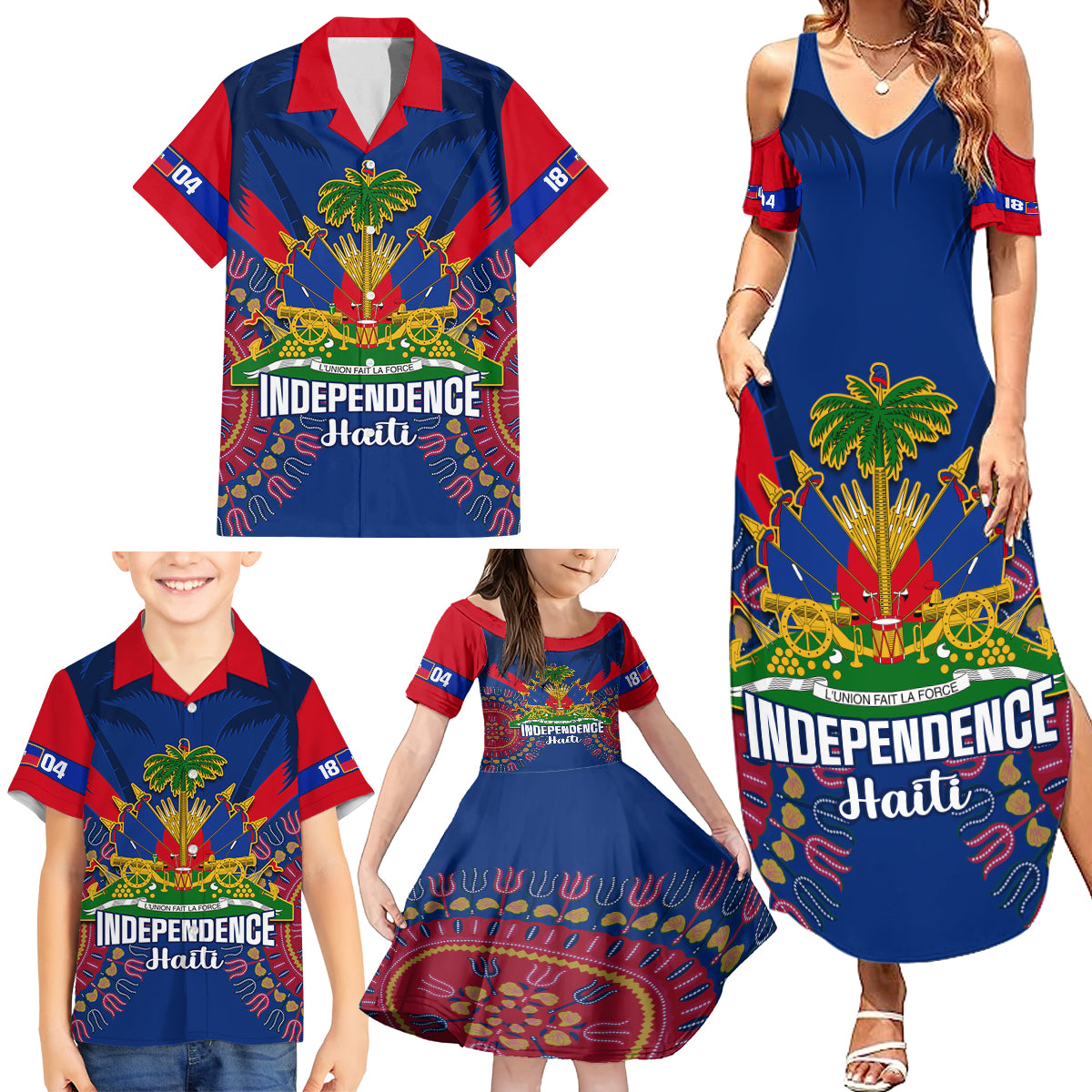 personalised-haiti-independence-day-family-matching-summer-maxi-dress-and-hawaiian-shirt-ayiti-220th-anniversary-with-dashiki-pattern