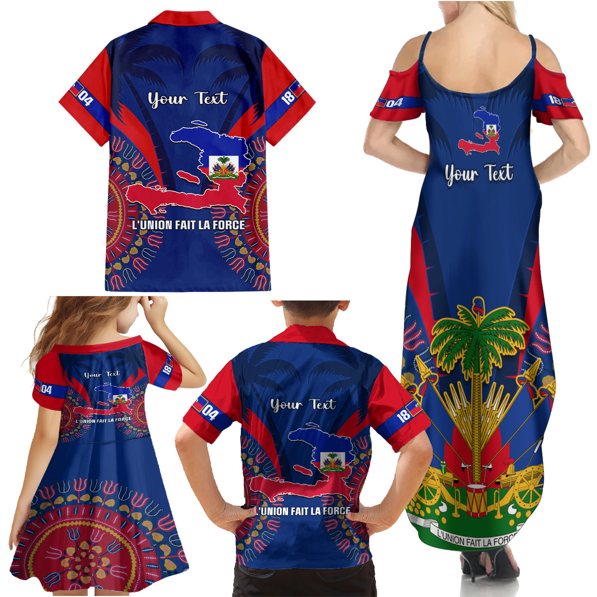 Personalised Haiti Independence Day Family Matching Summer Maxi Dress and Hawaiian Shirt Ayiti 220th Anniversary With Dashiki Pattern - Wonder Print Shop