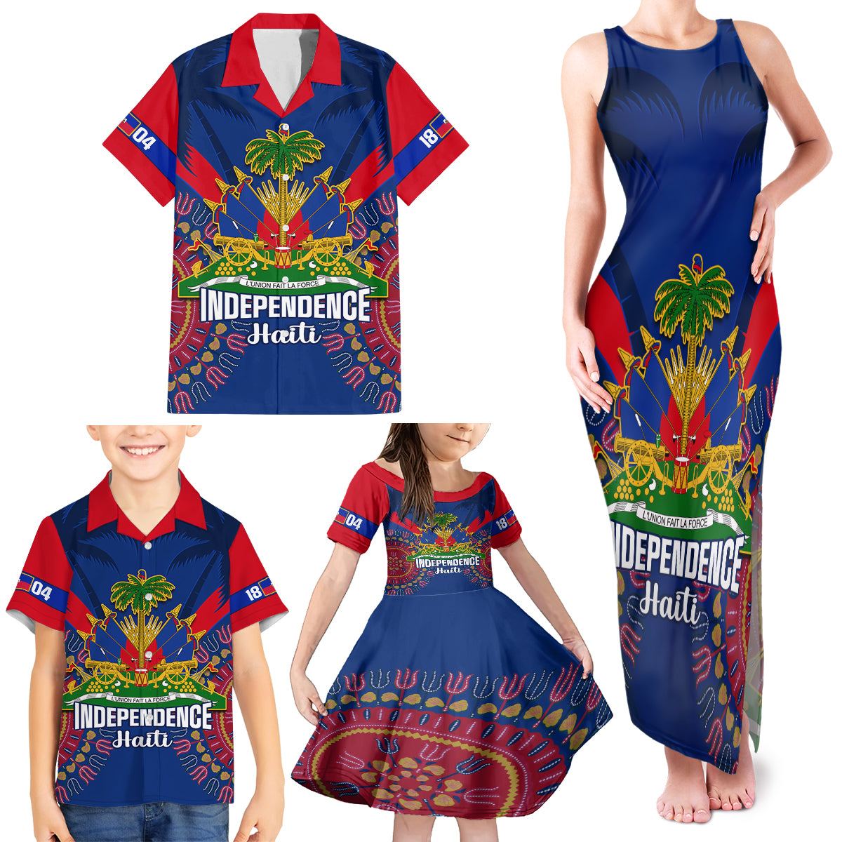 Personalised Haiti Independence Day Family Matching Tank Maxi Dress and Hawaiian Shirt Ayiti 220th Anniversary With Dashiki Pattern - Wonder Print Shop