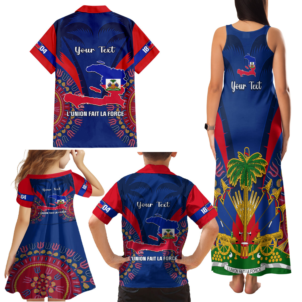 Personalised Haiti Independence Day Family Matching Tank Maxi Dress and Hawaiian Shirt Ayiti 220th Anniversary With Dashiki Pattern - Wonder Print Shop
