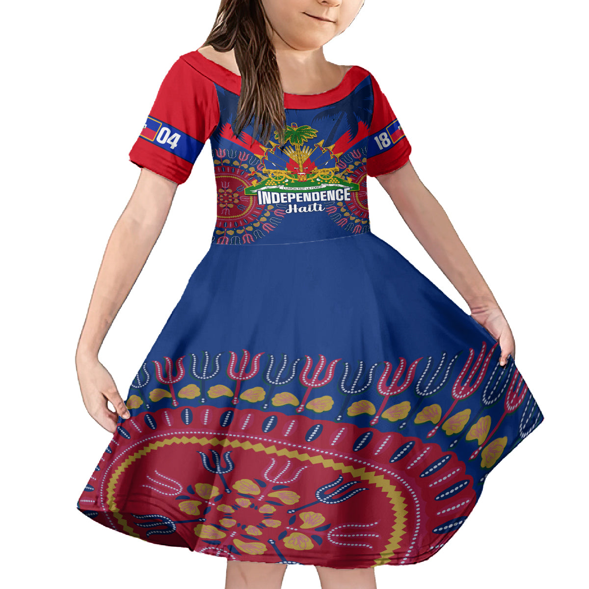 Personalised Haiti Independence Day Kid Short Sleeve Dress Ayiti 220th Anniversary With Dashiki Pattern - Wonder Print Shop