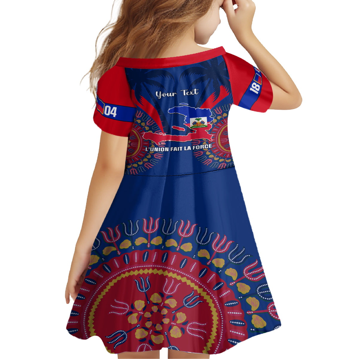 Personalised Haiti Independence Day Kid Short Sleeve Dress Ayiti 220th Anniversary With Dashiki Pattern - Wonder Print Shop
