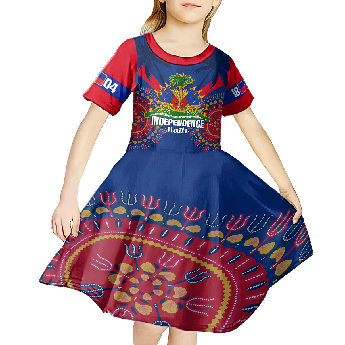 Personalised Haiti Independence Day Kid Short Sleeve Dress Ayiti 220th Anniversary With Dashiki Pattern - Wonder Print Shop