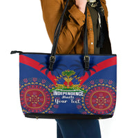 Personalised Haiti Independence Day Leather Tote Bag Ayiti 220th Anniversary With Dashiki Pattern - Wonder Print Shop