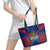 Personalised Haiti Independence Day Leather Tote Bag Ayiti 220th Anniversary With Dashiki Pattern - Wonder Print Shop