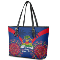 Personalised Haiti Independence Day Leather Tote Bag Ayiti 220th Anniversary With Dashiki Pattern - Wonder Print Shop