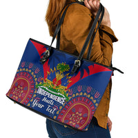 Personalised Haiti Independence Day Leather Tote Bag Ayiti 220th Anniversary With Dashiki Pattern - Wonder Print Shop