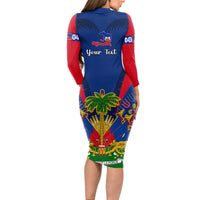Personalised Haiti Independence Day Long Sleeve Bodycon Dress Ayiti 220th Anniversary With Dashiki Pattern - Wonder Print Shop