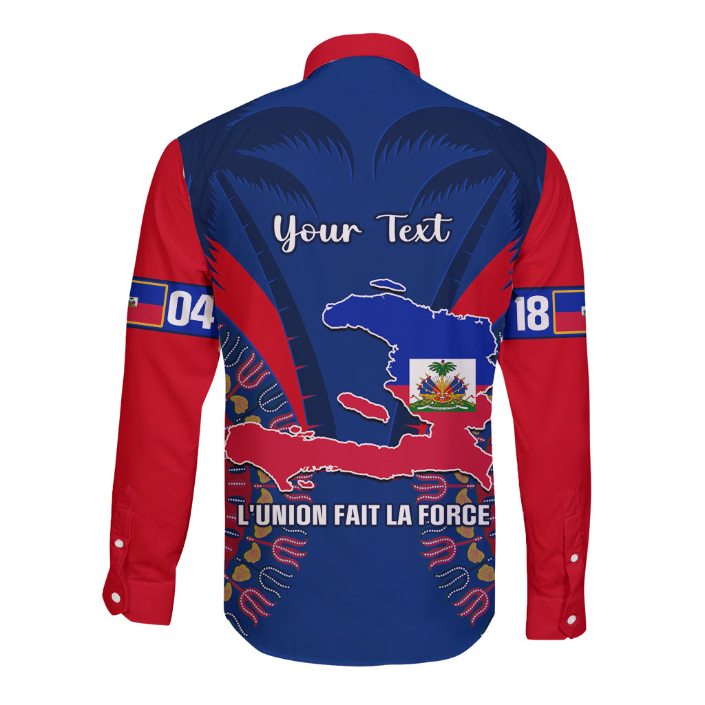 Personalised Haiti Independence Day Long Sleeve Button Shirt Ayiti 220th Anniversary With Dashiki Pattern - Wonder Print Shop