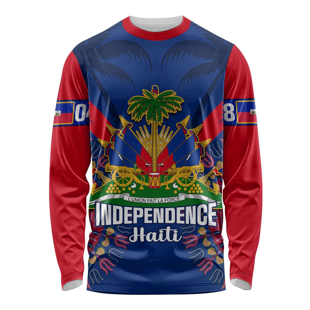 Personalised Haiti Independence Day Long Sleeve Shirt Ayiti 220th Anniversary With Dashiki Pattern - Wonder Print Shop