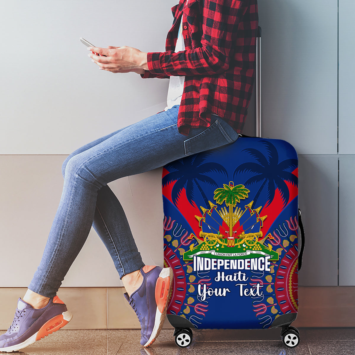 Personalised Haiti Independence Day Luggage Cover Ayiti 220th Anniversary With Dashiki Pattern - Wonder Print Shop