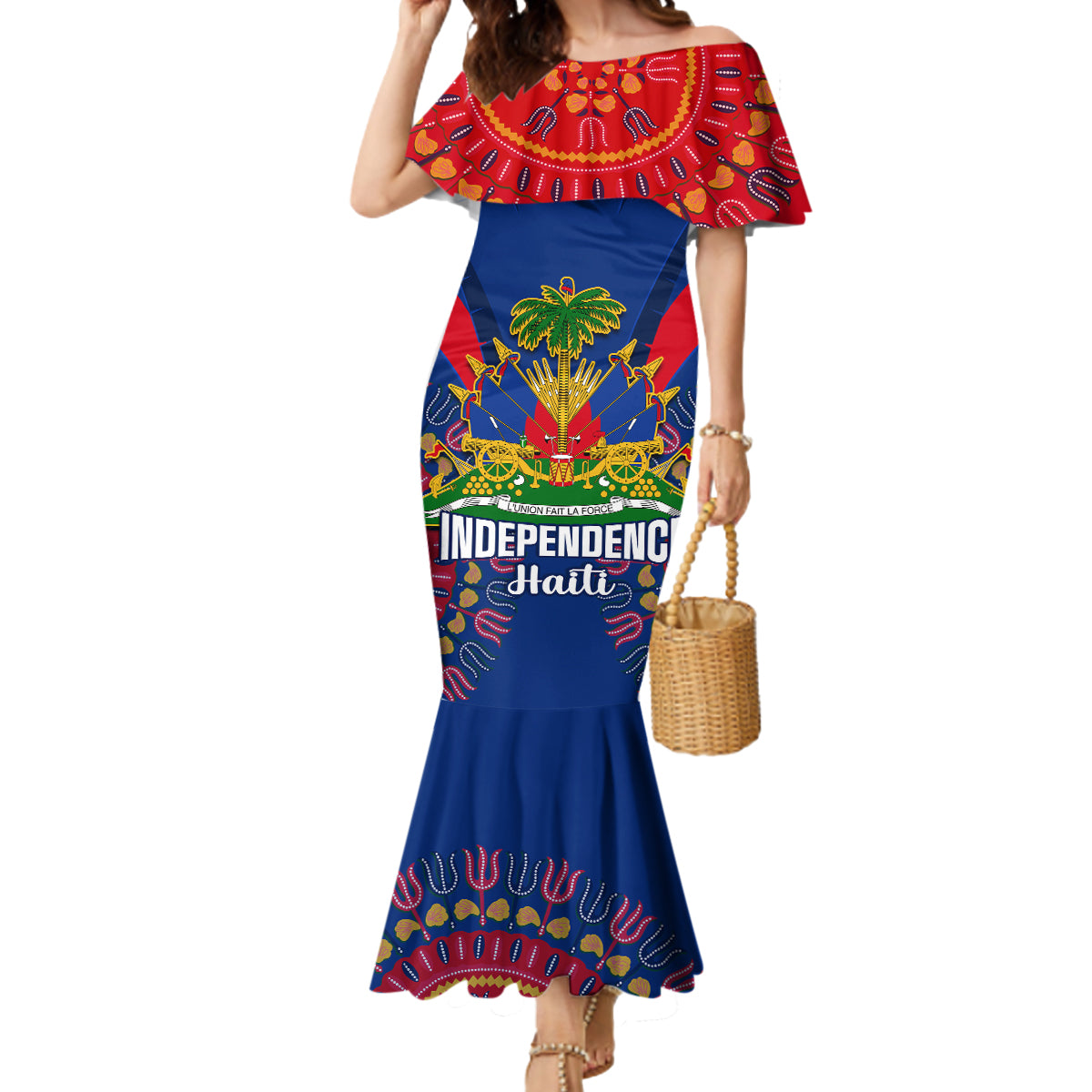Personalised Haiti Independence Day Mermaid Dress Ayiti 220th Anniversary With Dashiki Pattern - Wonder Print Shop