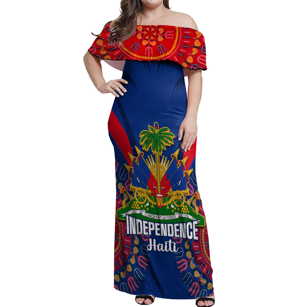 Personalised Haiti Independence Day Off Shoulder Maxi Dress Ayiti 220th Anniversary With Dashiki Pattern - Wonder Print Shop