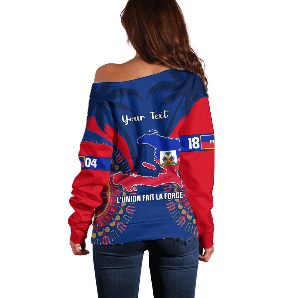 Personalised Haiti Independence Day Off Shoulder Sweater Ayiti 220th Anniversary With Dashiki Pattern - Wonder Print Shop