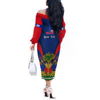 Personalised Haiti Independence Day Off The Shoulder Long Sleeve Dress Ayiti 220th Anniversary With Dashiki Pattern - Wonder Print Shop