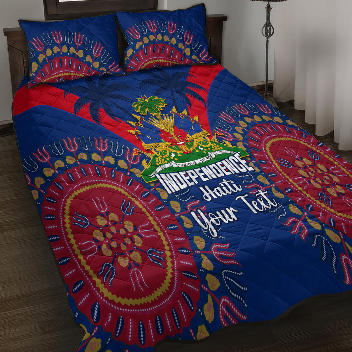 Personalised Haiti Independence Day Quilt Bed Set Ayiti 220th Anniversary With Dashiki Pattern - Wonder Print Shop