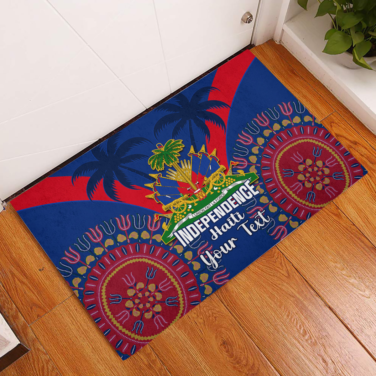 Personalised Haiti Independence Day Rubber Doormat Ayiti 220th Anniversary With Dashiki Pattern - Wonder Print Shop